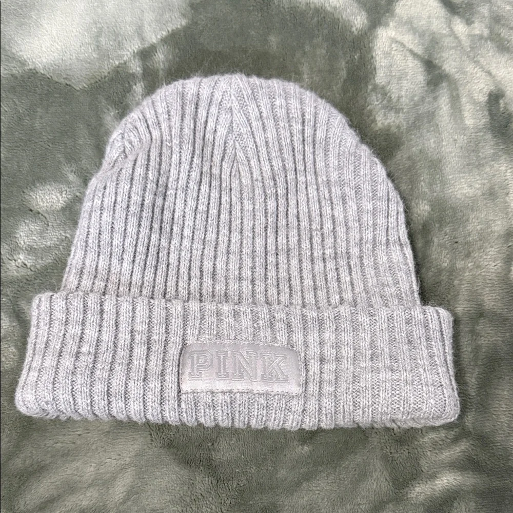 PINK Victoria's Secret Light Gray Knit Beanie
